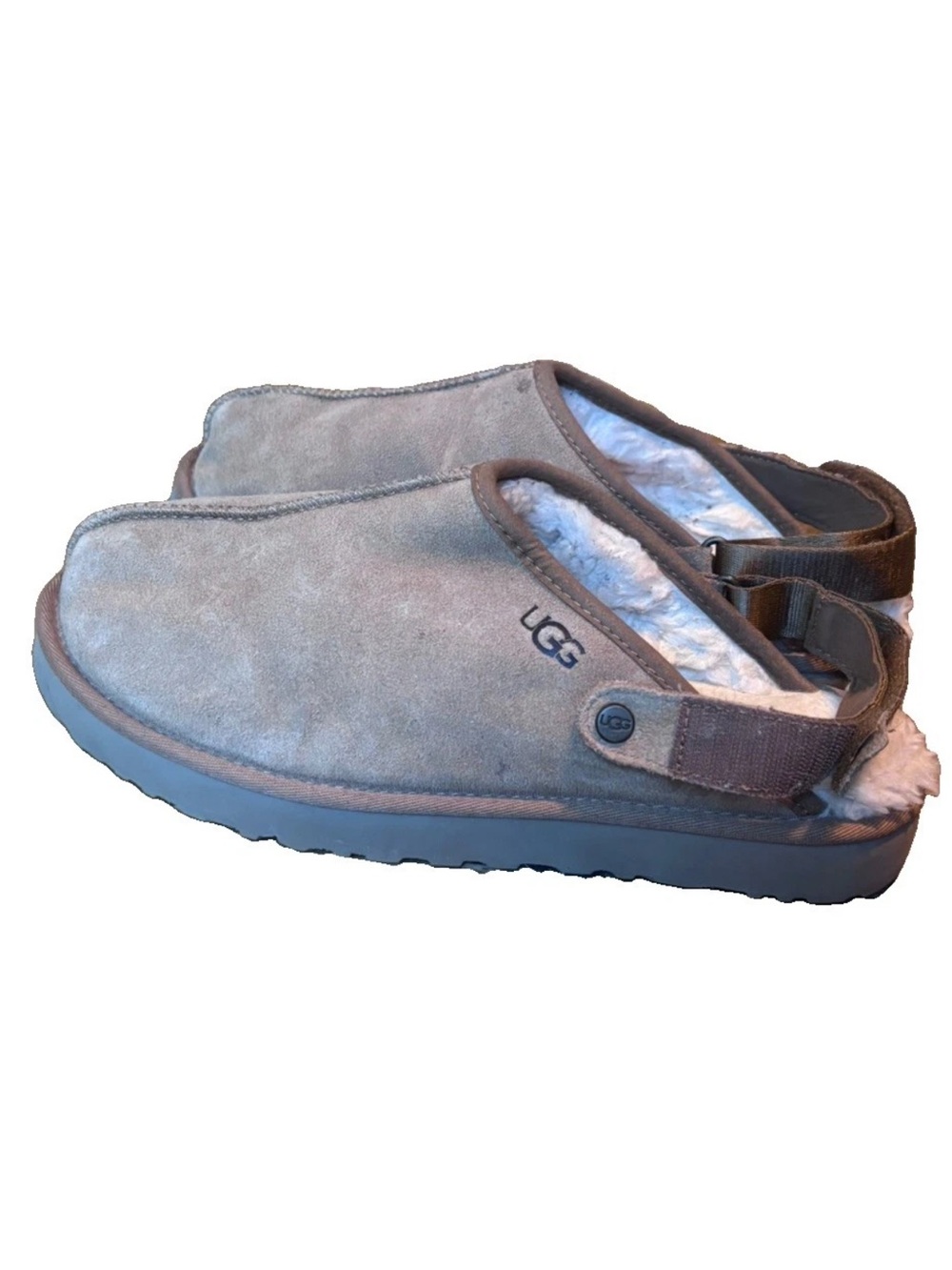 UGG Chestnut Suede Shearling-Trim Slip-On Clogs - Picture 2 of 6